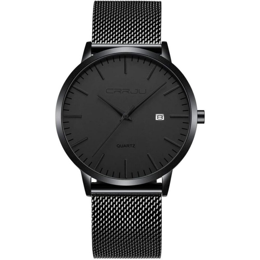 Men's Black silver Minimalist Casual Waterproof Stainless Steel Mesh Band Watch